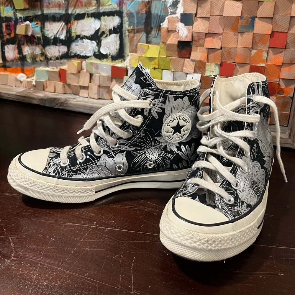 Converse Black and Silver Floral High-Tops